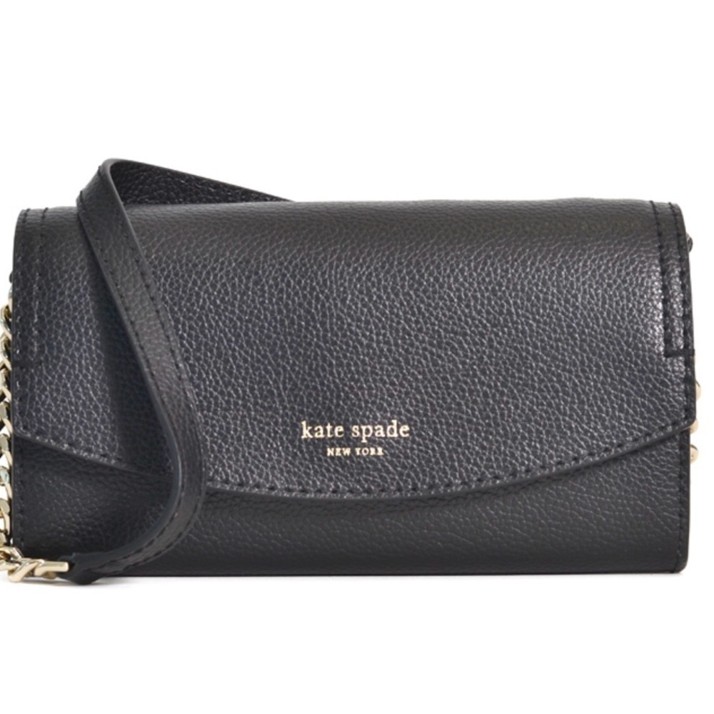NEW! Kate Spade Eva Wallet On A Chain – Black Pebbled Leather - Picture 6 of 12